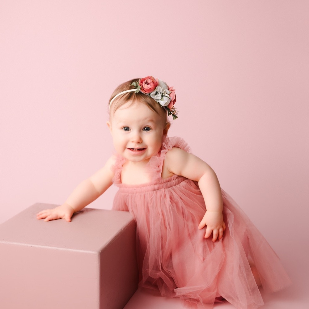 Pink Tulle Dress with Floral Headband